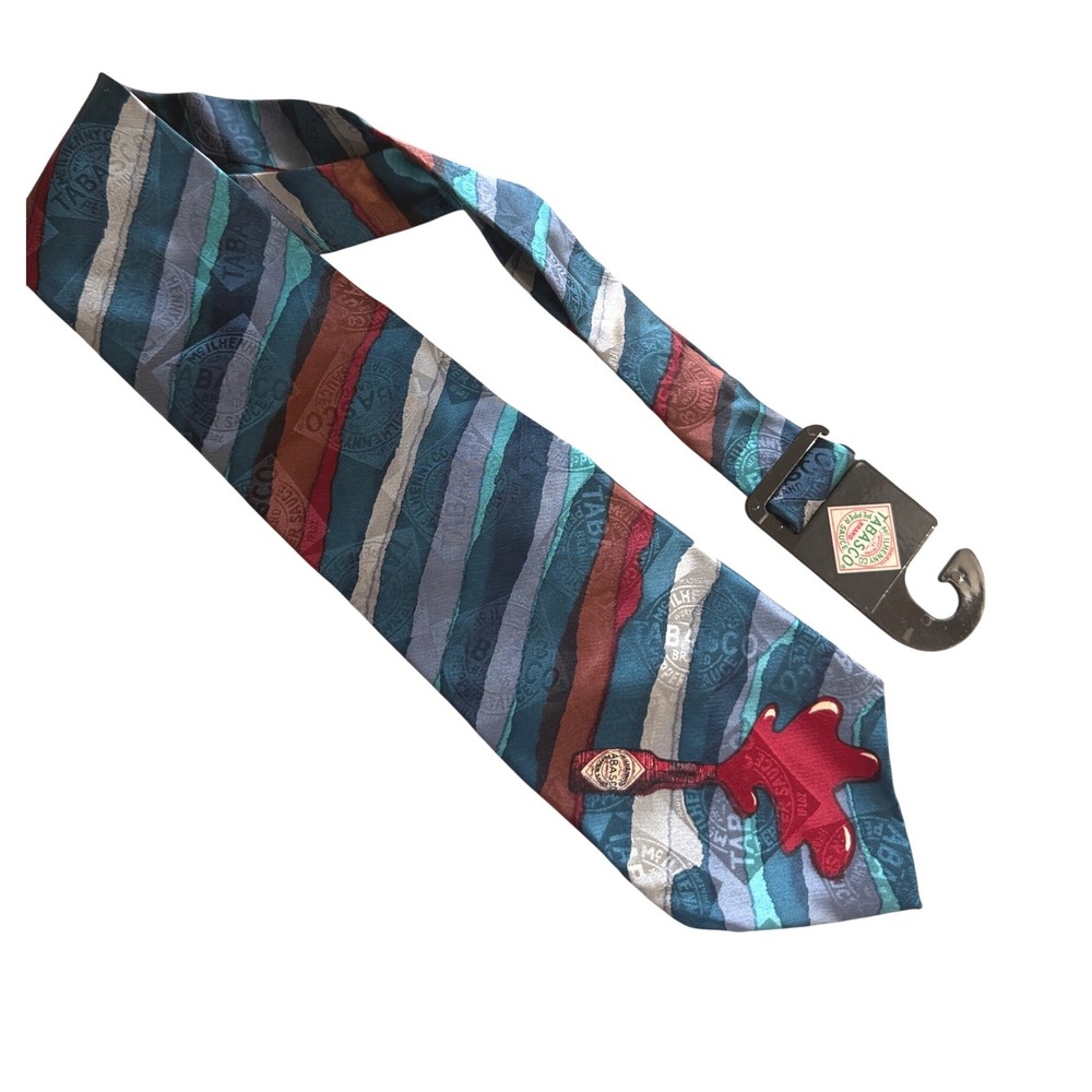 Tabasco Brand Neckwear Mens Silk Tie Spilled Bottle Graphic Blue Teal‎ NWT USA